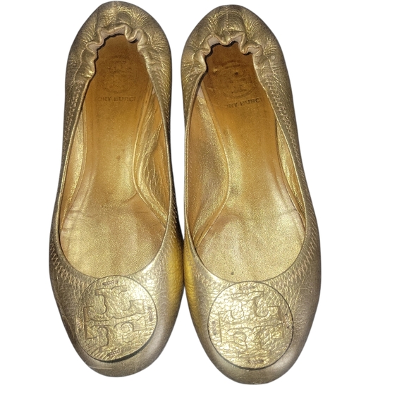 Tory Burch Women's Gold Reva Leather Slip On Round Toes Ballet Flats 7 1/2 - Picture 8 of 8